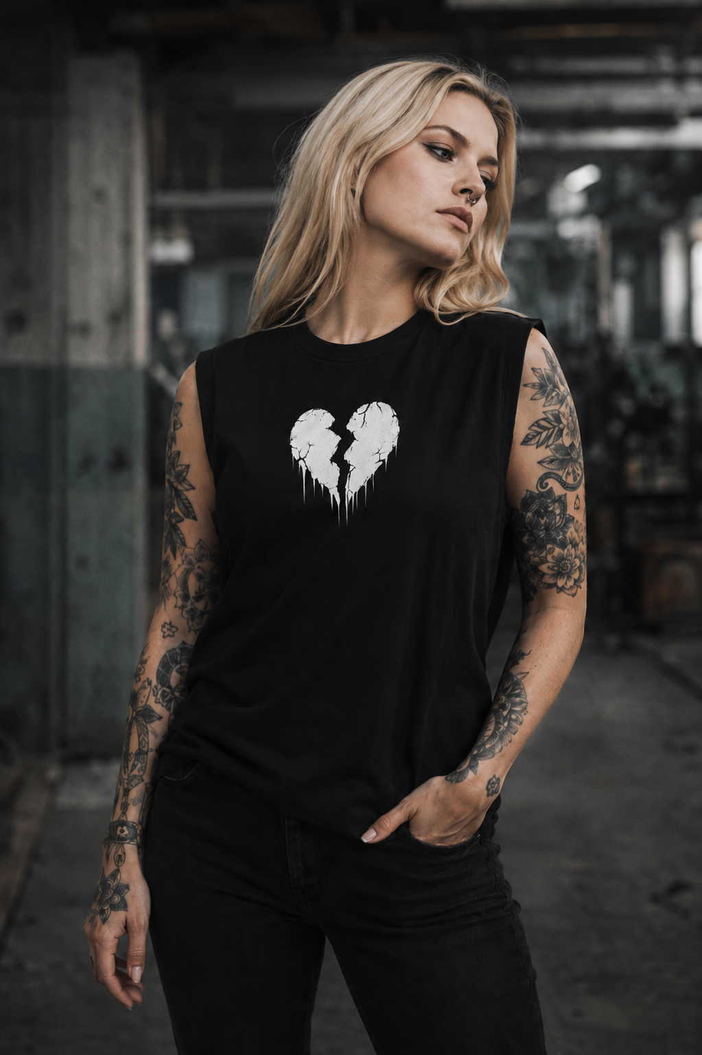 ORGANIC SLEEVELESS SHIRT - "Lightning Heart" - front - black