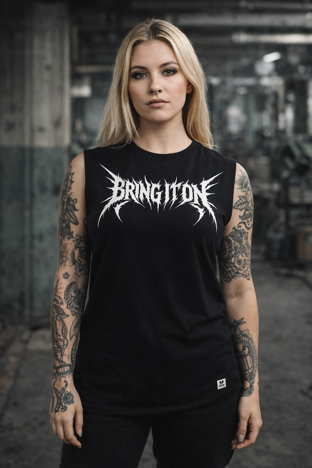 ORGANIC SLEEVELESS SHIRT - "Bring It On" - front - black