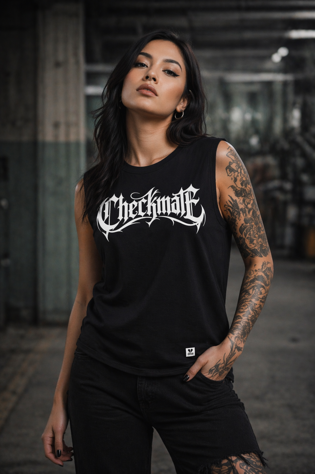 ORGANIC SLEEVELESS SHIRT - "Checkmate" - front - black