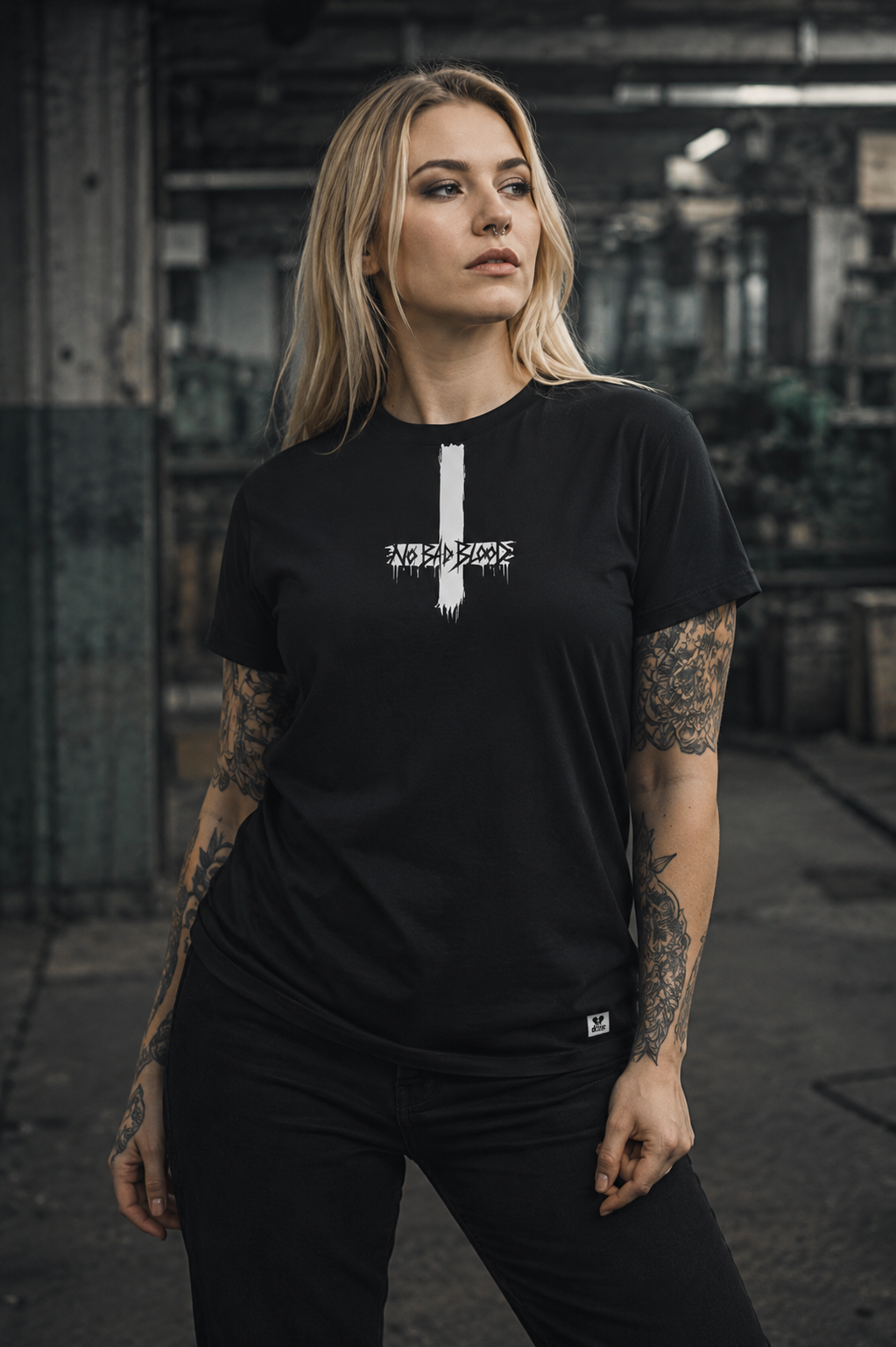 ORGANIC T-SHIRT - "No Bad Blood" - cross - black