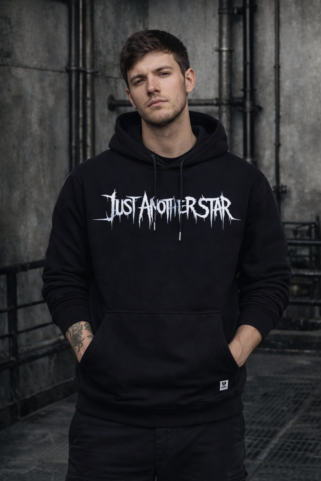 ORGANIC HOODIE - "Just Another Star" - front - black