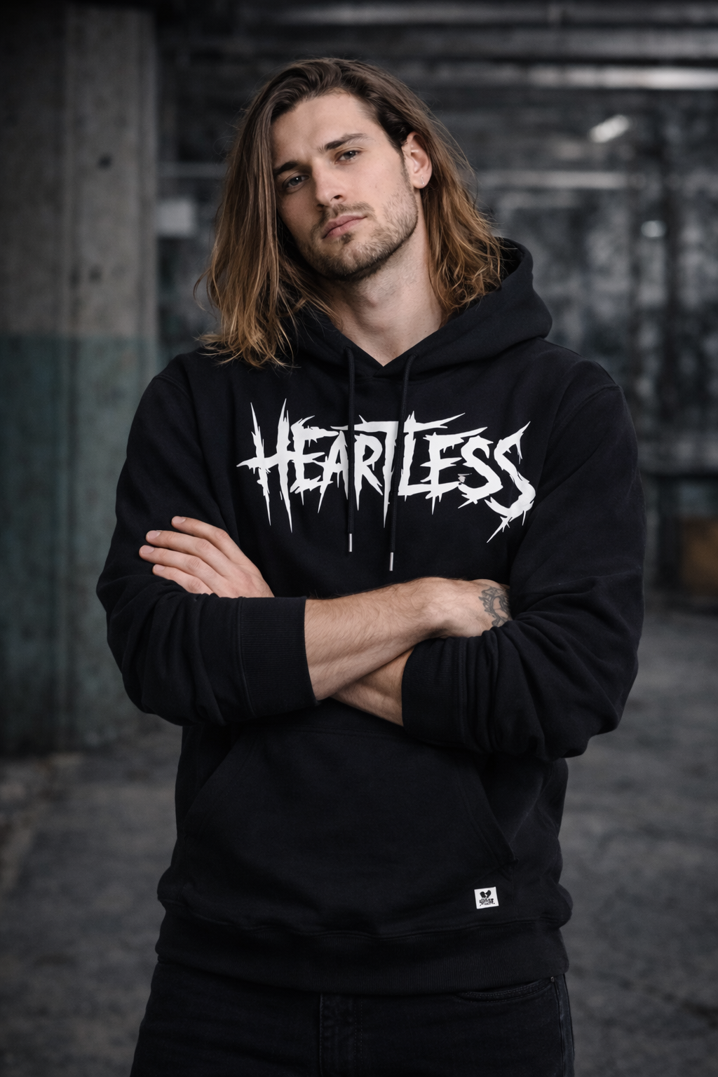 ORGANIC HOODIE - "Heartless" - front - black