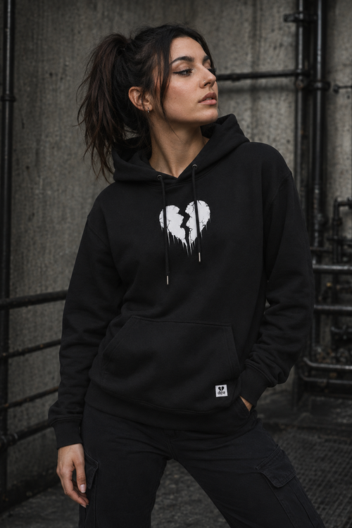 ORGANIC HOODIE - "Lightning Heart" - front - black