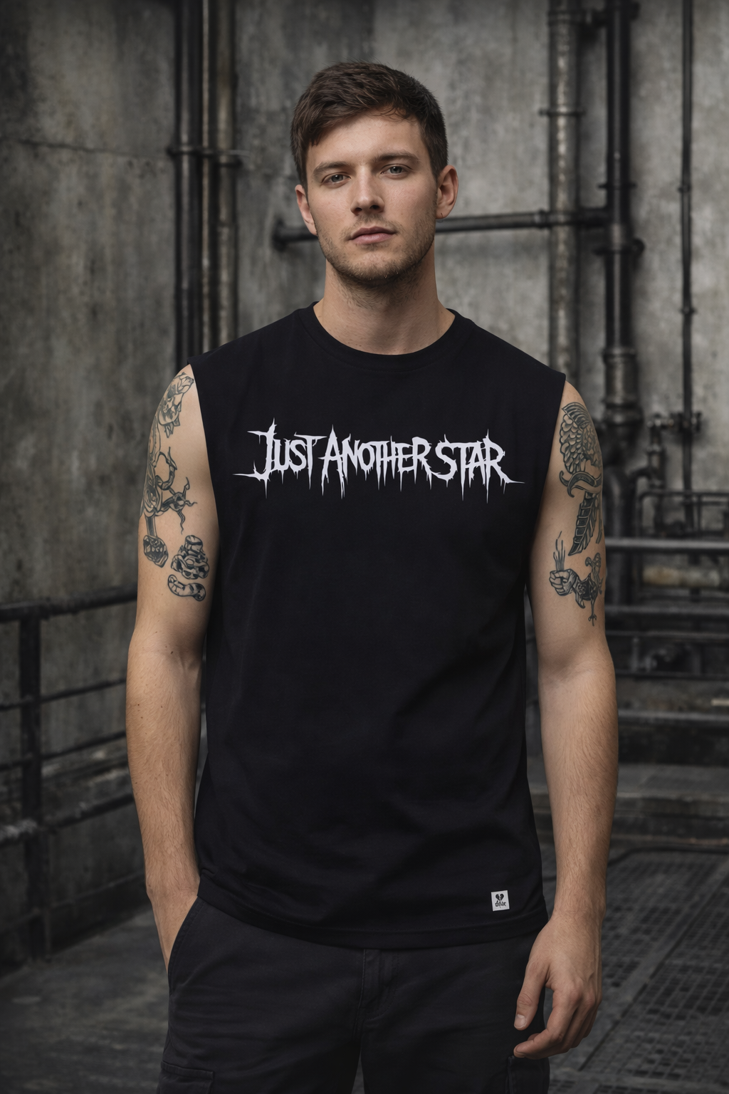 ORGANIC SLEEVELESS SHIRT - "Just Another Star" - front - black