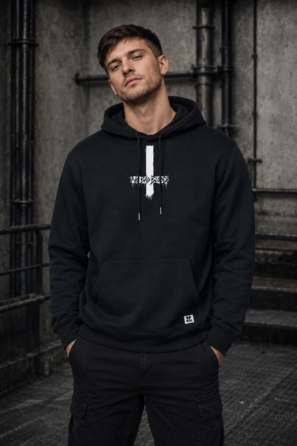 ORGANIC HOODIE - "No Bad Blood" - cross - black