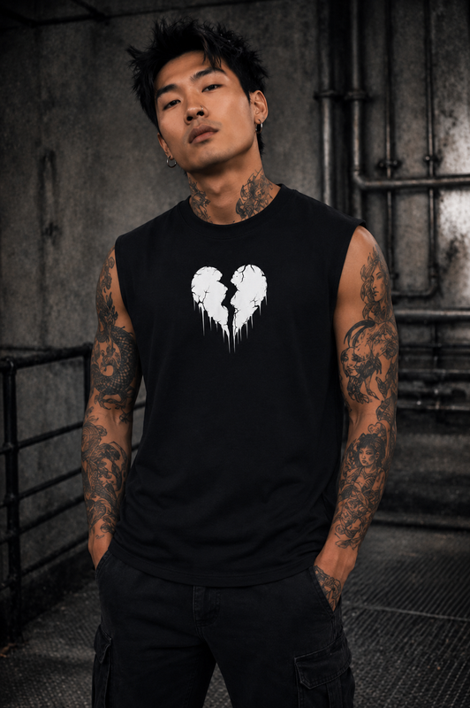 ORGANIC SLEEVELESS SHIRT - "Lightning Heart" - front - black