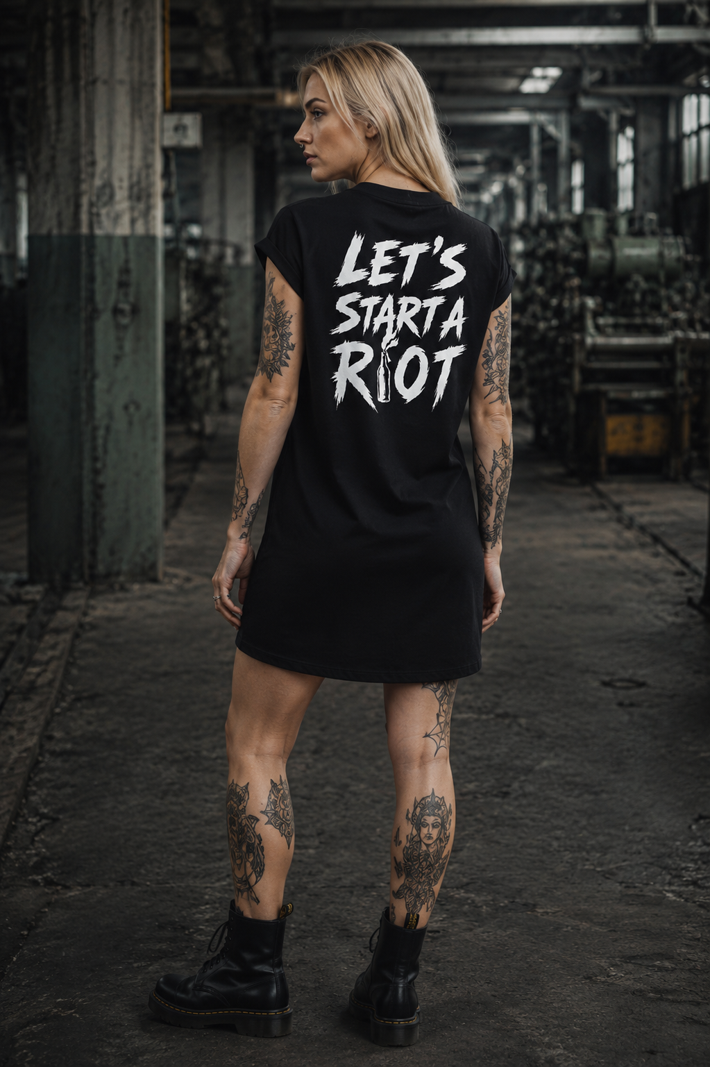 ORGANIC SHOULDER DRESS - "R!OT" - backpiece - black