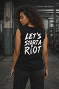 ORGANIC SLEEVELESS SHIRT - "R!OT" - backpiece - black