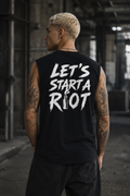 ORGANIC SLEEVELESS SHIRT - "R!OT" - backpiece - black