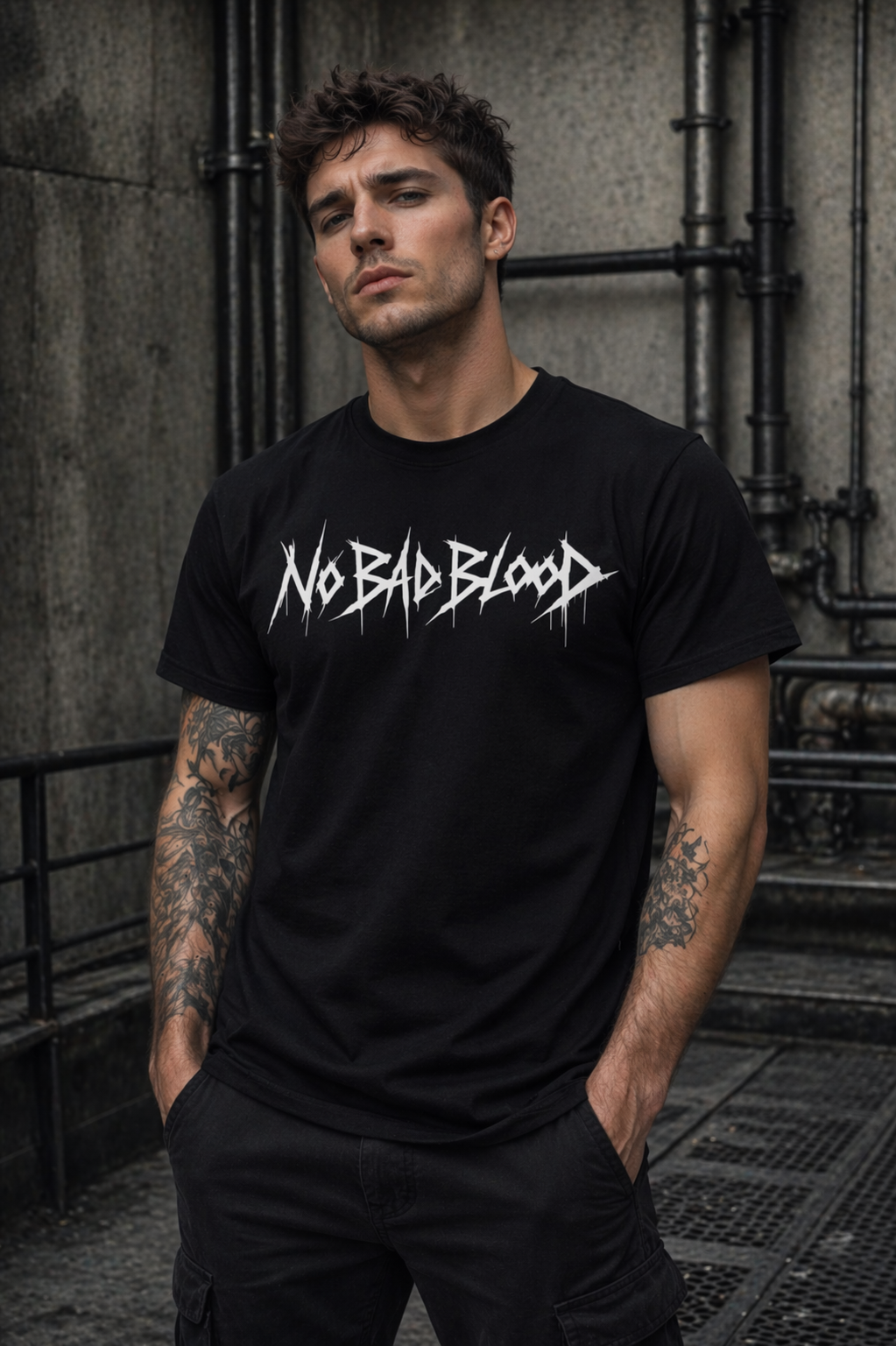 ORGANIC T-SHIRT - "No Bad Blood" - front - black