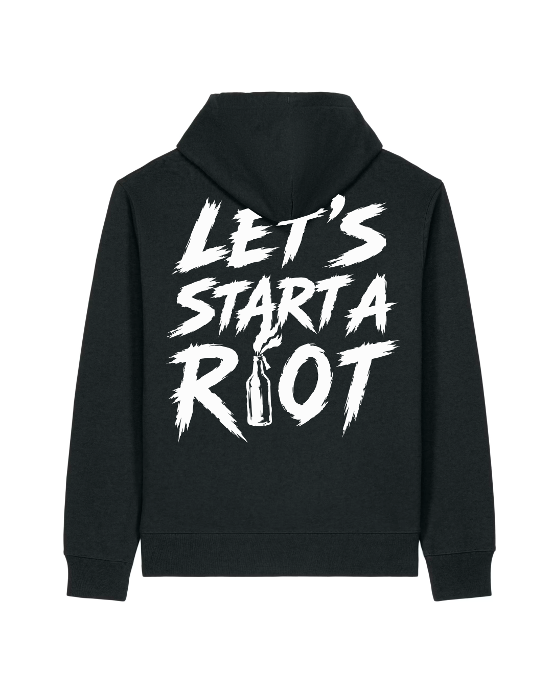 ORGANIC HOODIE - "R!OT" - backpiece - black