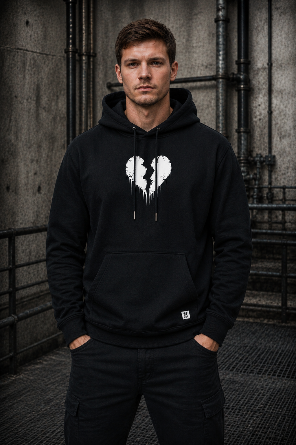 ORGANIC HOODIE - "Lightning Heart" - front - black