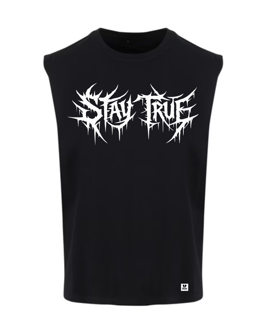 ORGANIC SLEEVELESS SHIRT - "Stay True" - front - black
