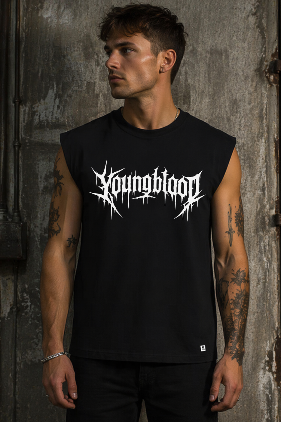 ORGANIC SLEEVELESS SHIRT - "Youngblood" - front - black