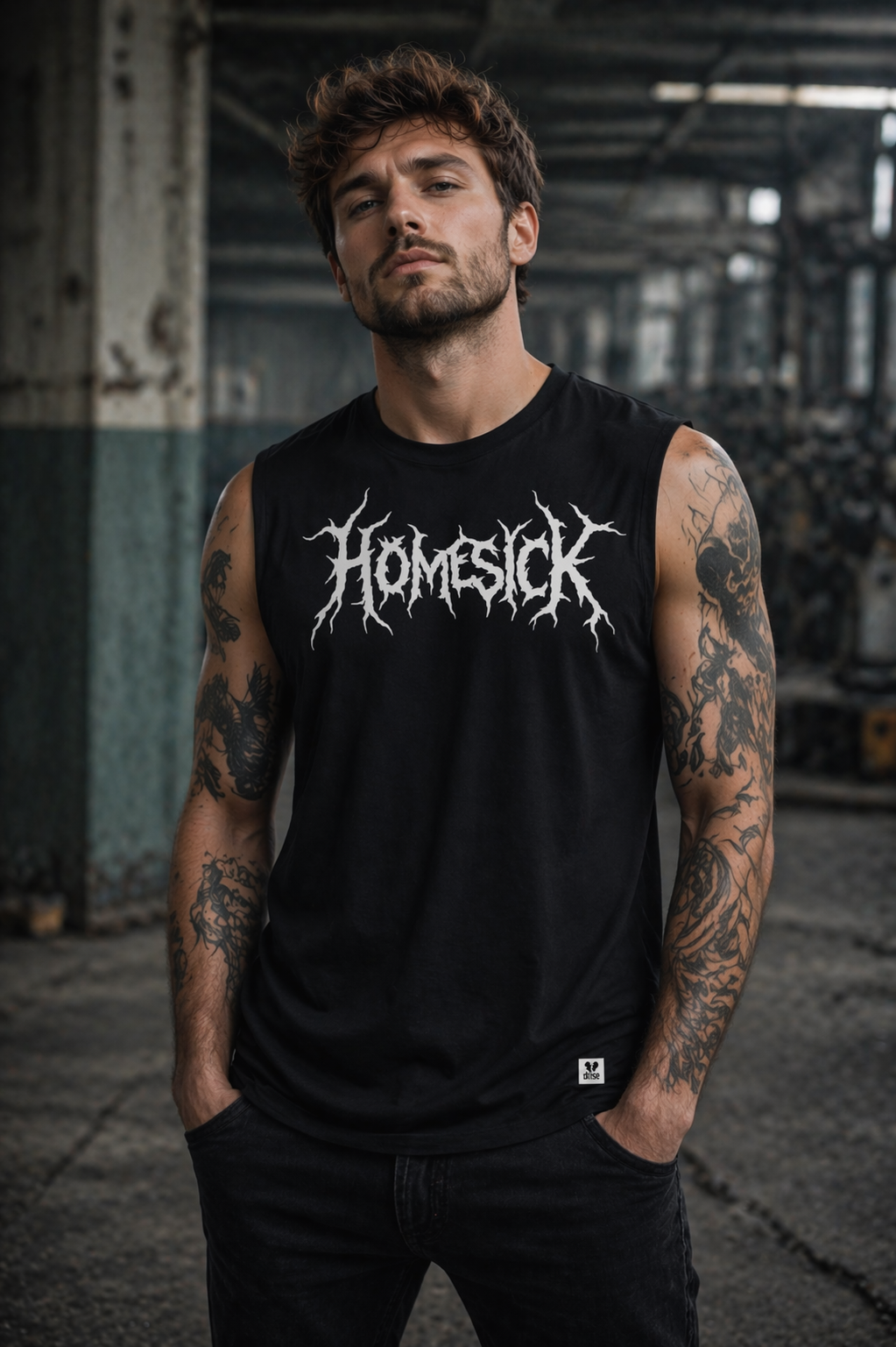 ORGANIC SLEEVELESS SHIRT - "Homesick" - front - black