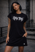 ORGANIC SHOULDER DRESS - "Stay True" - front - black