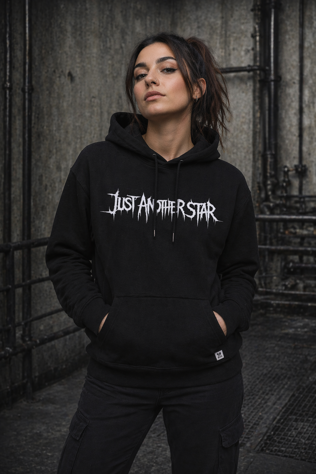 ORGANIC HOODIE - "Just Another Star" - front - black