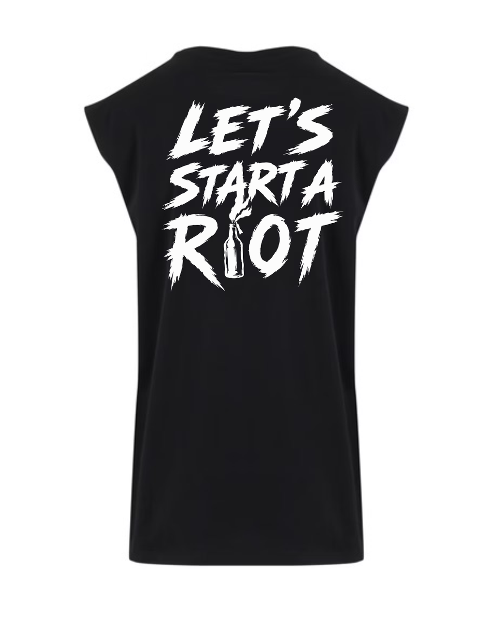 ORGANIC SLEEVELESS SHIRT - "R!OT" - backpiece - black