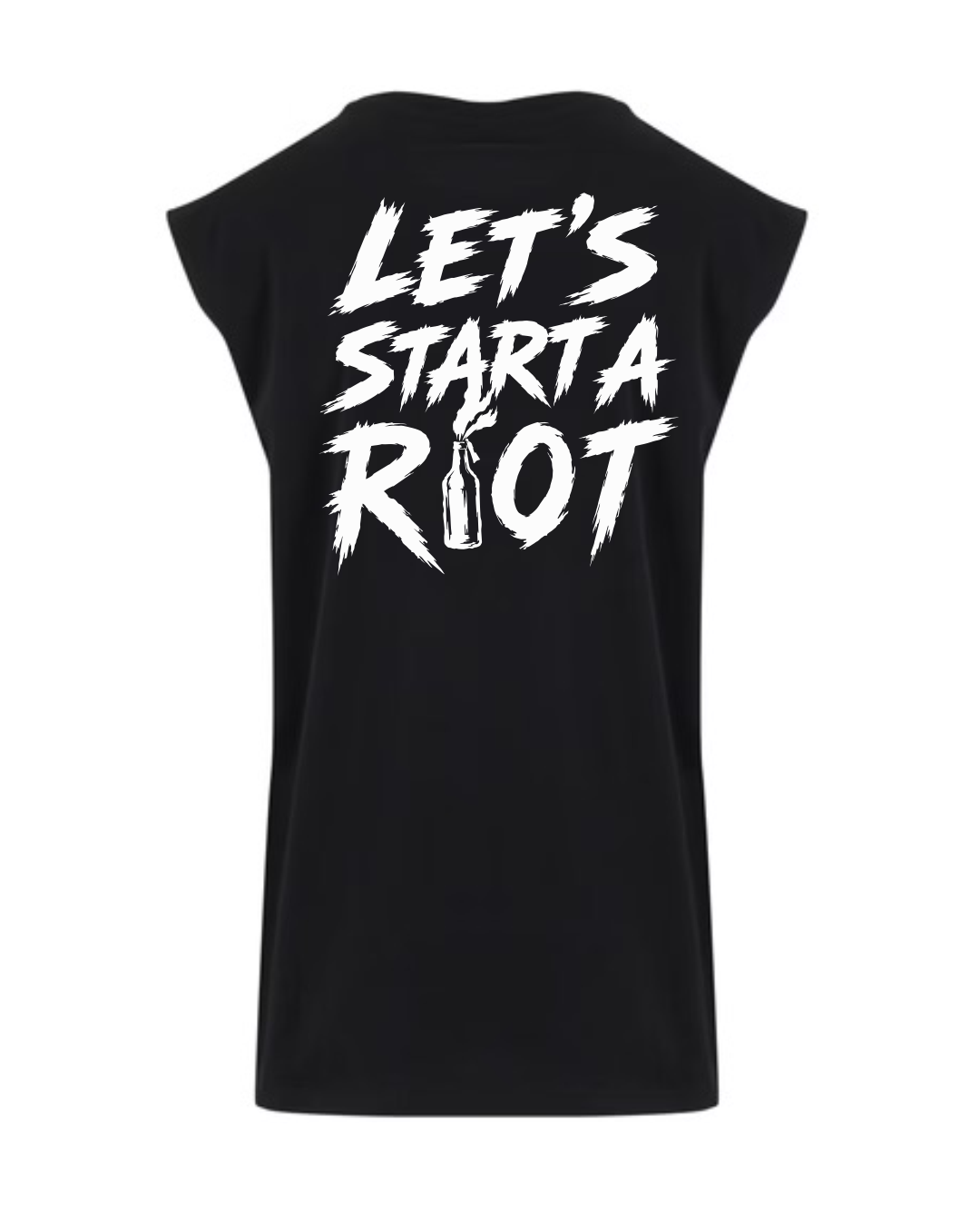 ORGANIC SLEEVELESS SHIRT - "R!OT" - backpiece - black