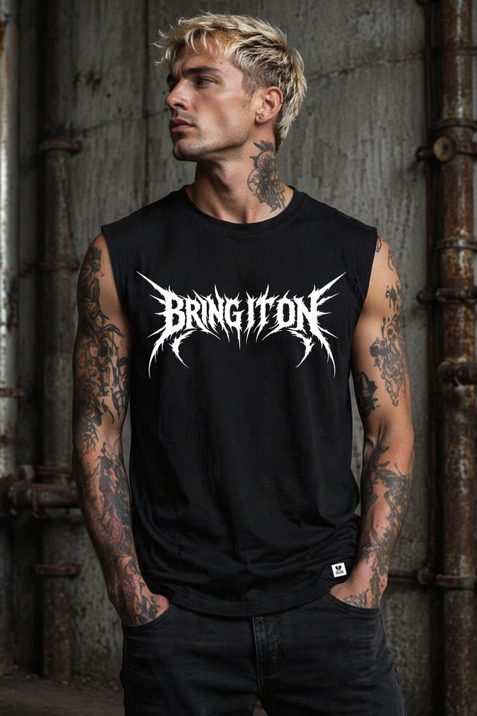 ORGANIC SLEEVELESS SHIRT - "Bring It On" - front - black