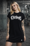ORGANIC SHOULDER DRESS - "Checkmate" - front - black