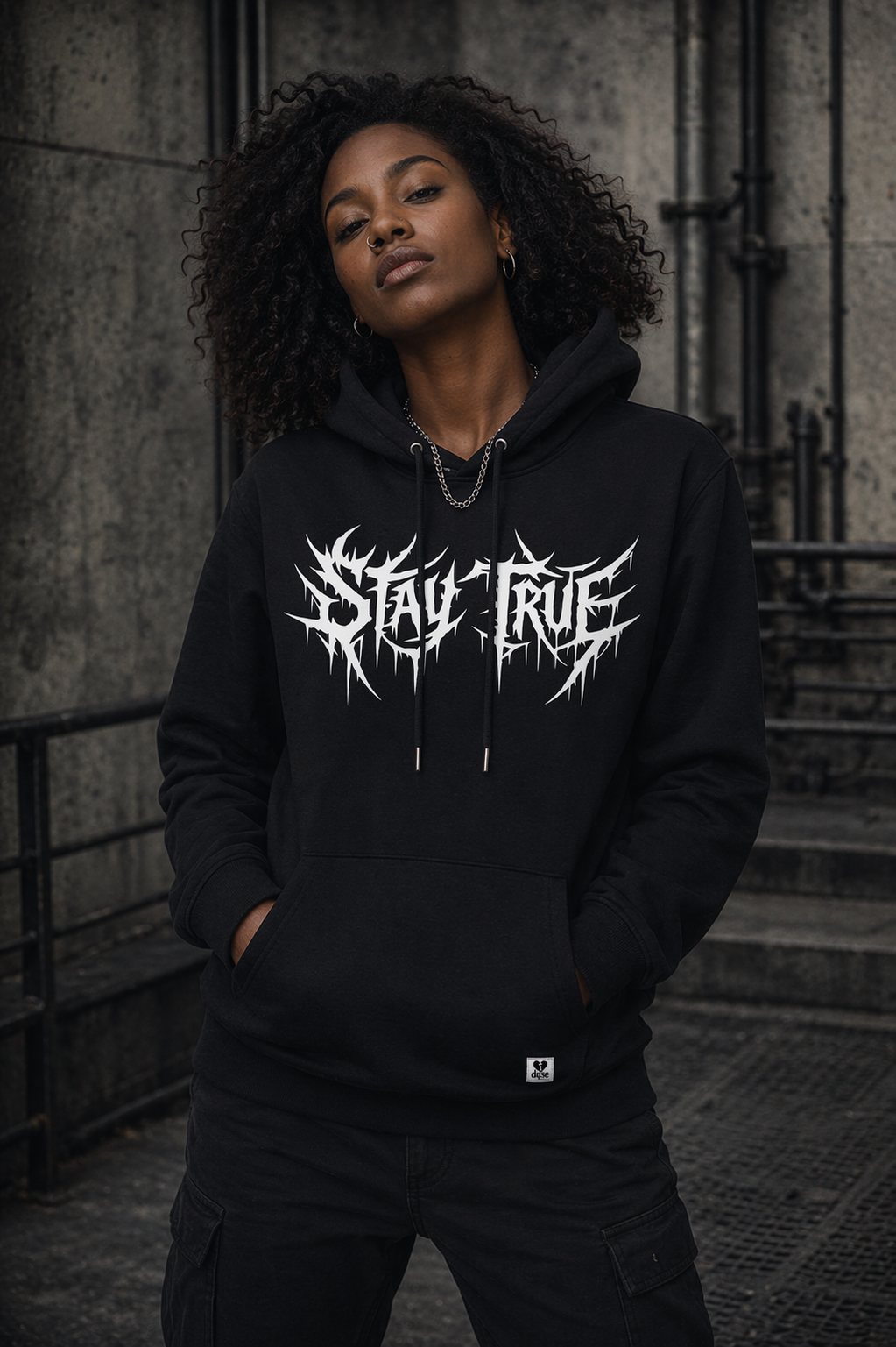 ORGANIC HOODIE - "Stay True" - front - black