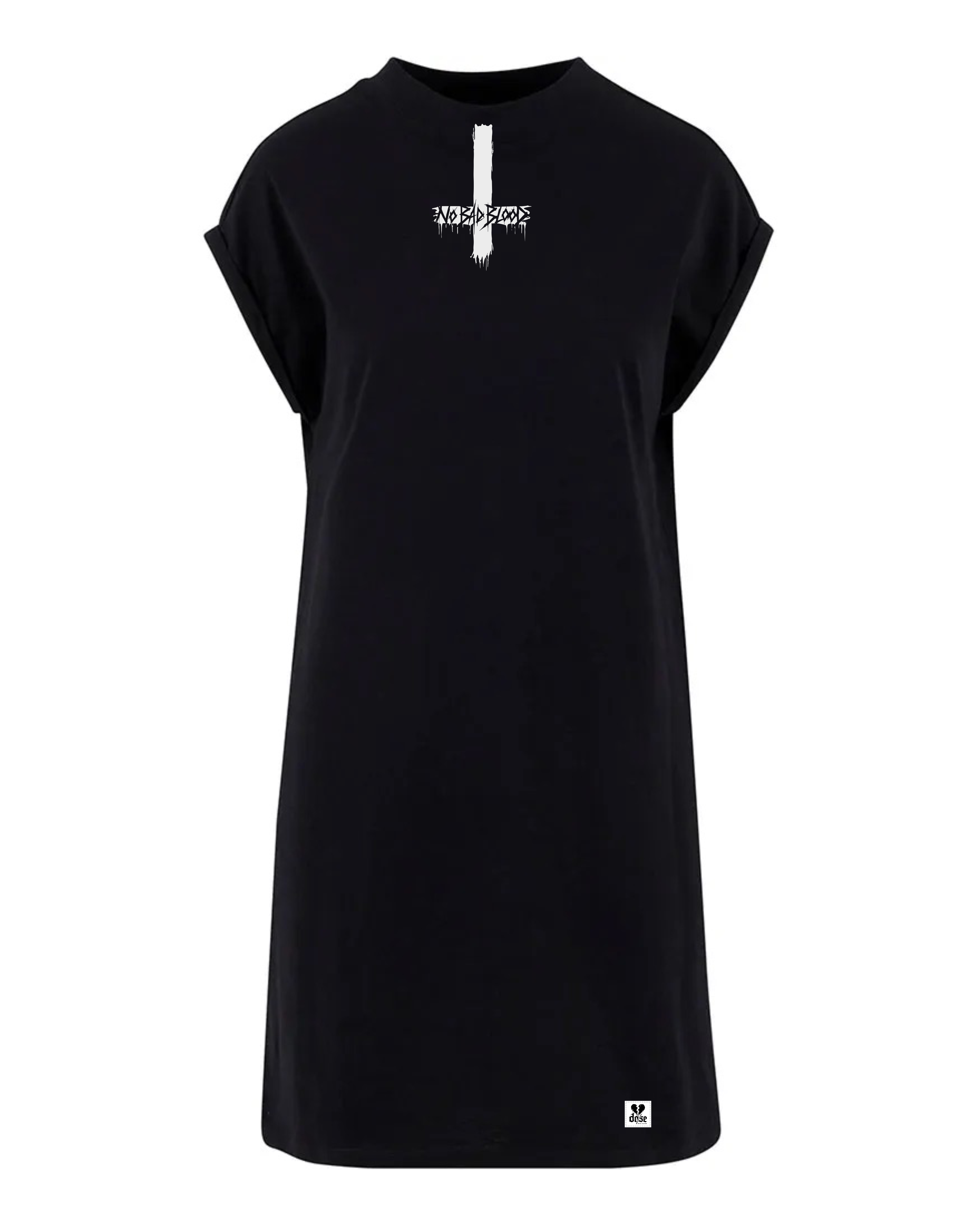 ORGANIC SHOULDER DRESS - "No Bad Blood" - cross - black