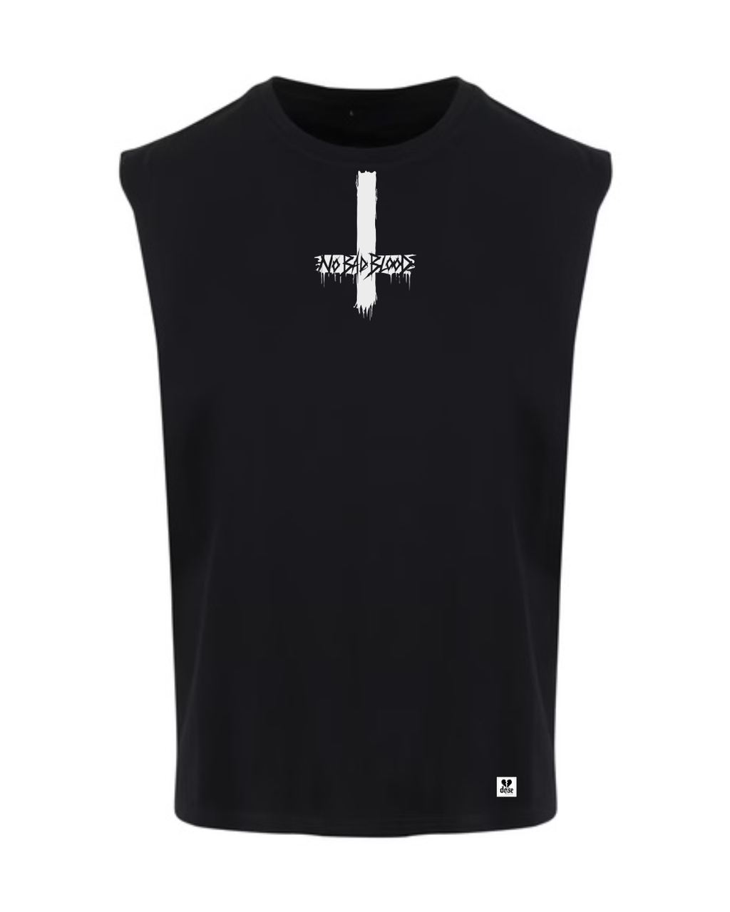 ORGANIC SLEEVELESS SHIRT - "No Bad Blood" - cross - black