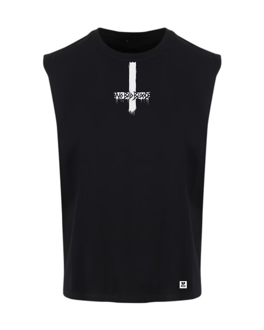 ORGANIC SLEEVELESS SHIRT - "No Bad Blood" - cross - black