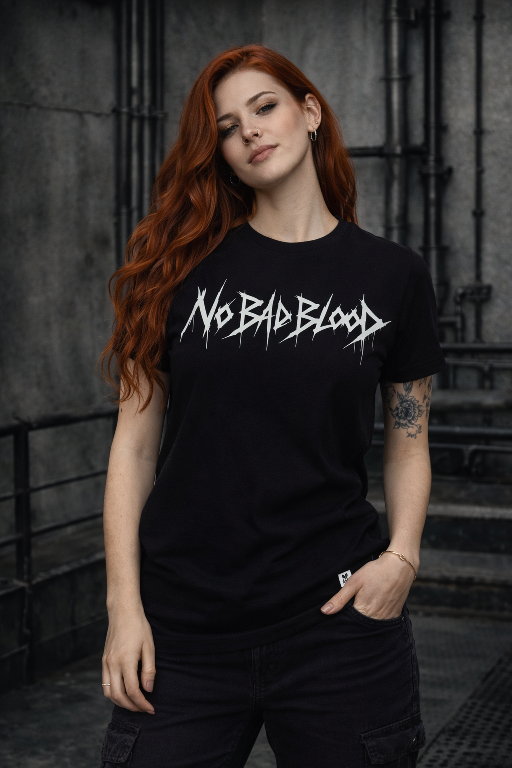 ORGANIC T-SHIRT - "No Bad Blood" - front - black