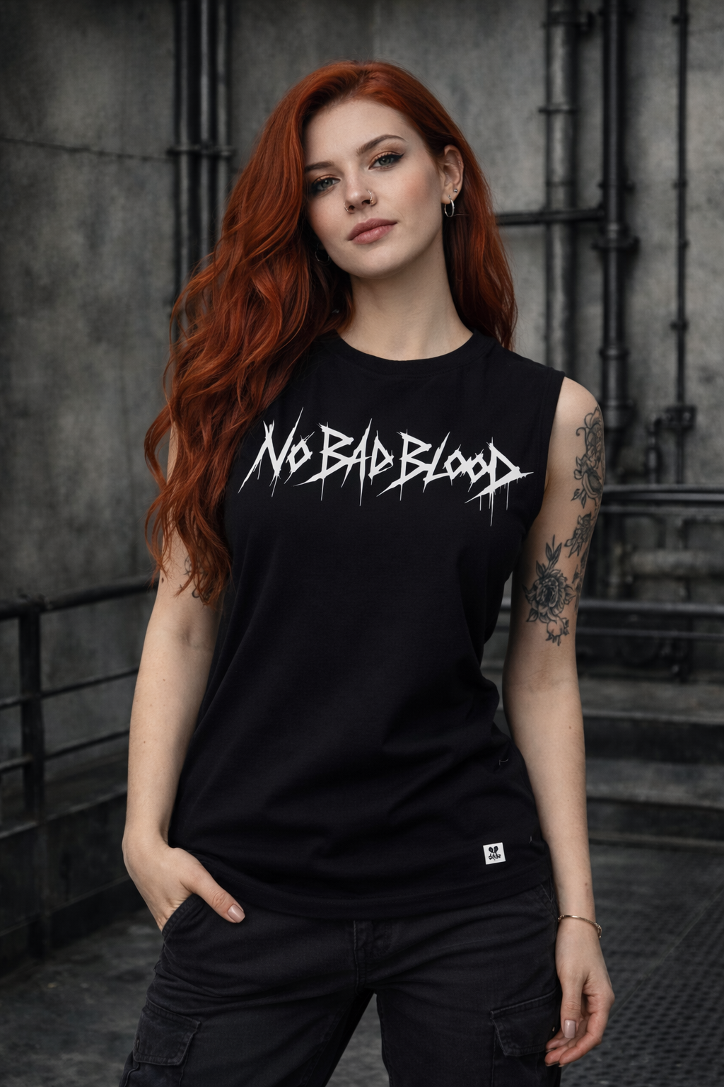 ORGANIC SLEEVELESS SHIRT - "No Bad Blood" - front - black
