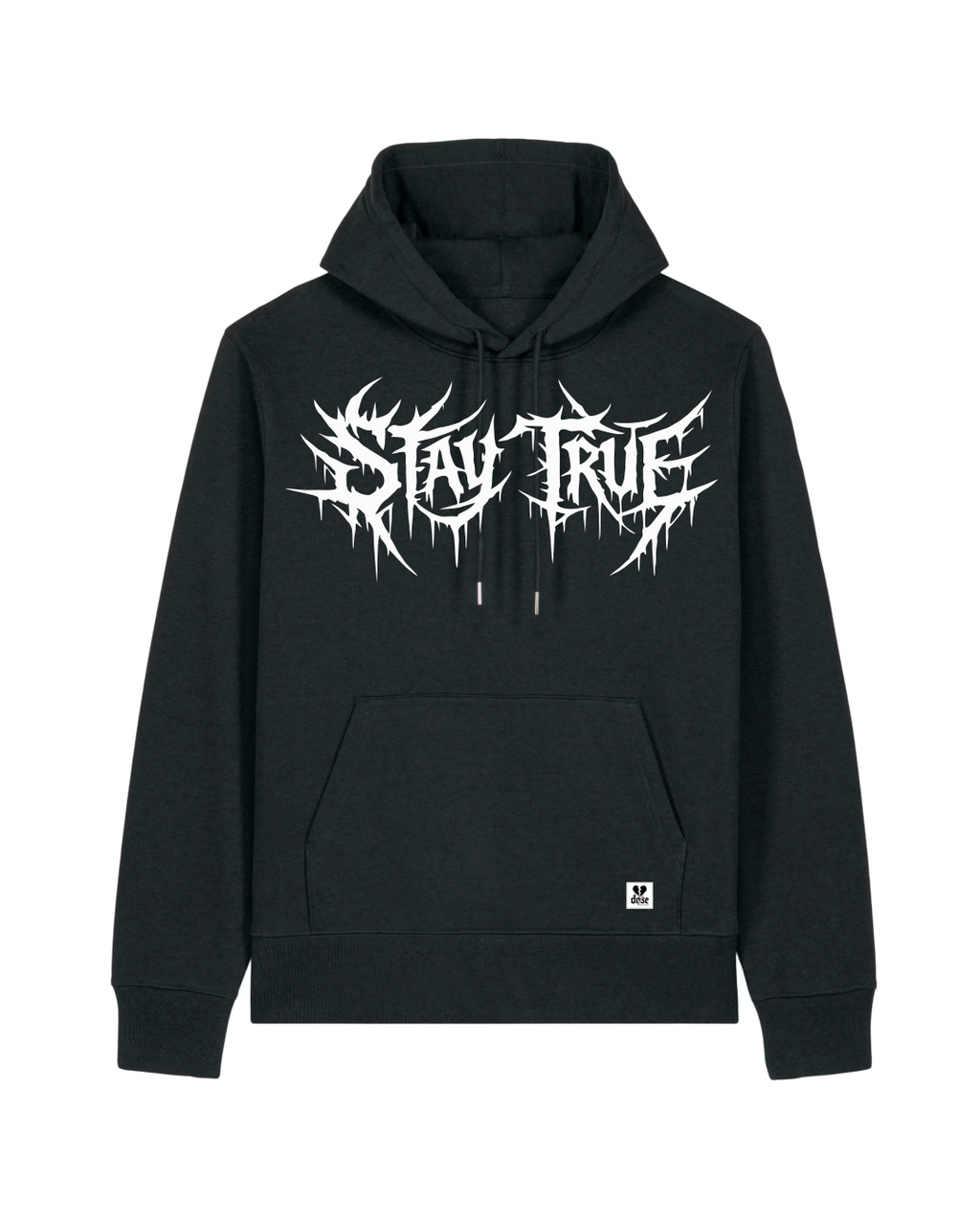 ORGANIC HOODIE - "Stay True" - front - black