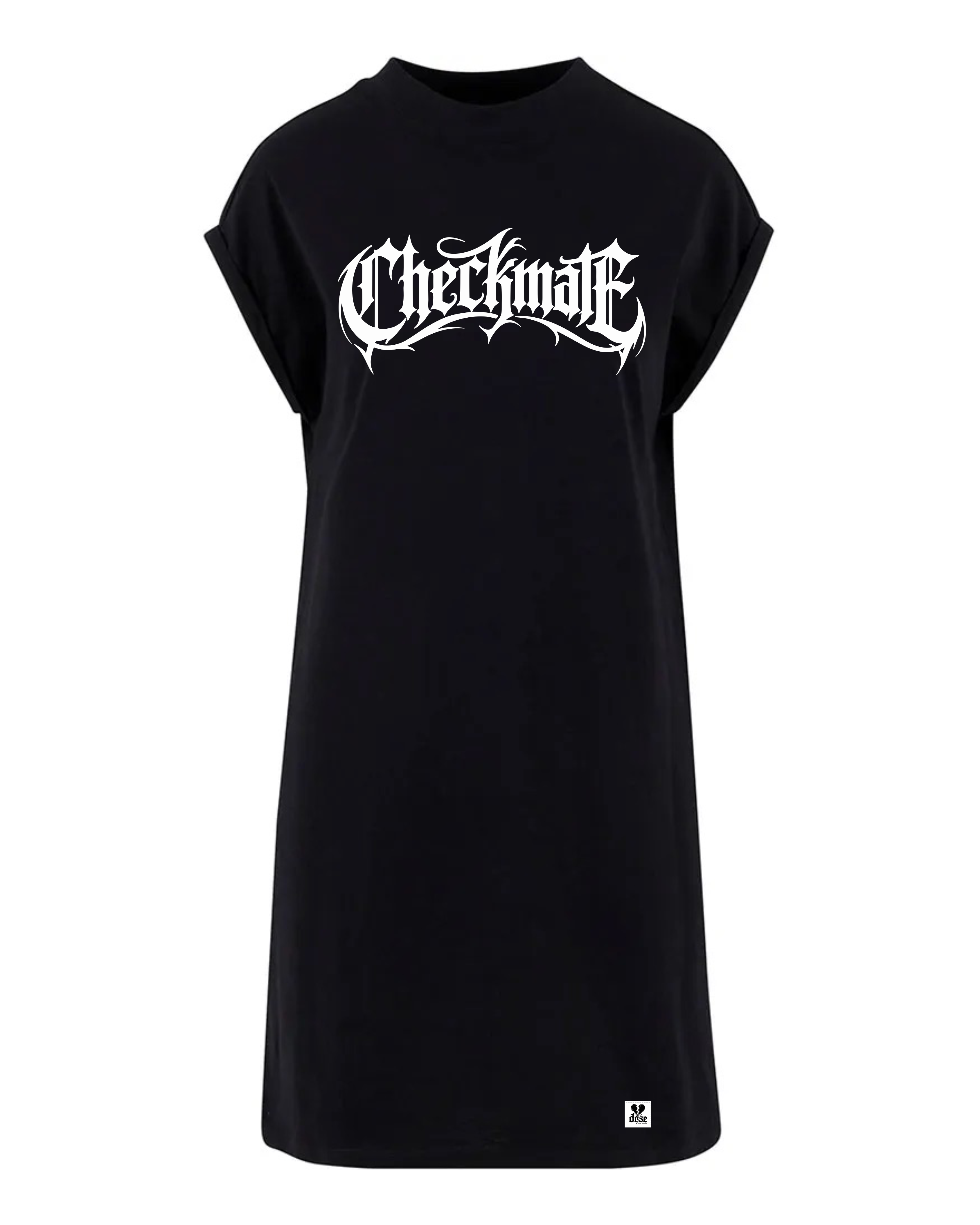 ORGANIC SHOULDER DRESS - "Checkmate" - front - black