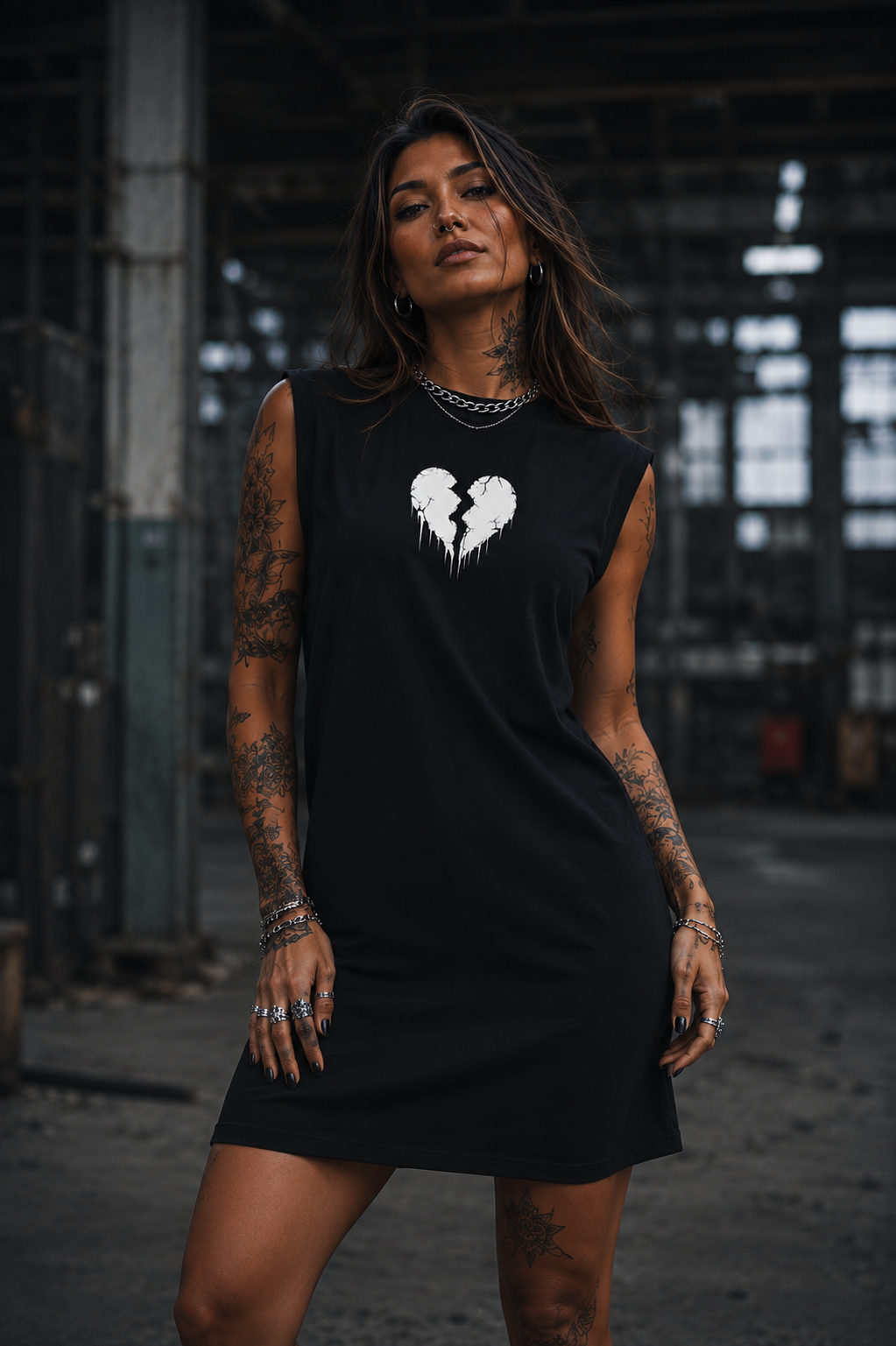 ORGANIC SHOULDER DRESS - "Lightning Heart" - front - black