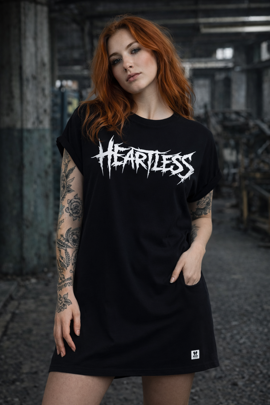 ORGANIC SHOULDER DRESS - "Heartless" - front - black
