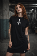 ORGANIC SHOULDER DRESS - "No Bad Blood" - cross - black