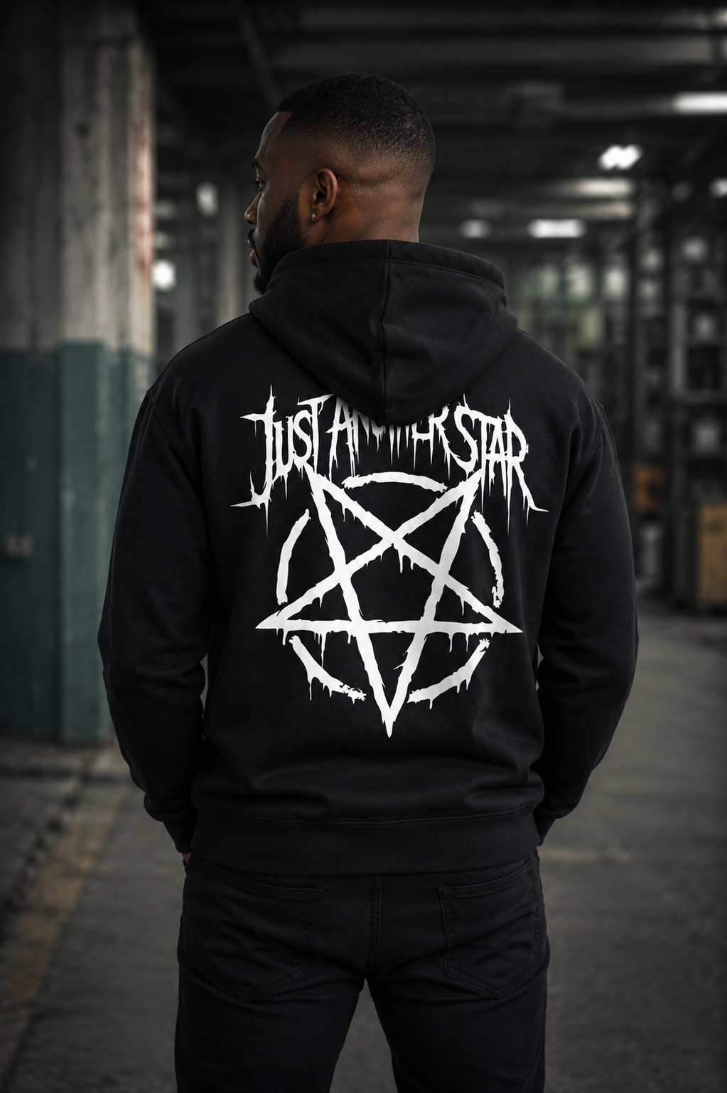 ORGANIC HOODIE - "Just Another Star" - backpiece - black