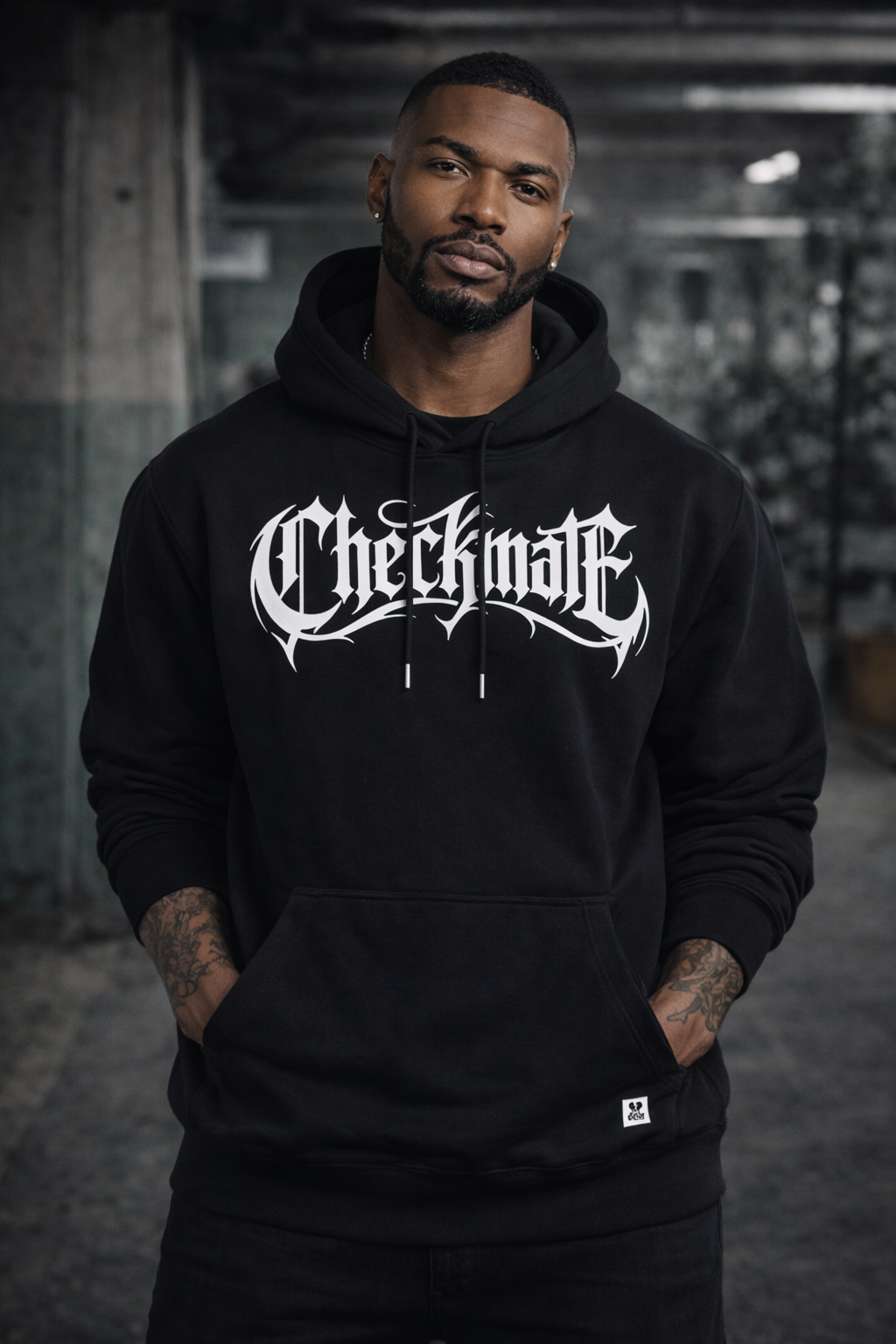 ORGANIC HOODIE - "Checkmate" - front - black