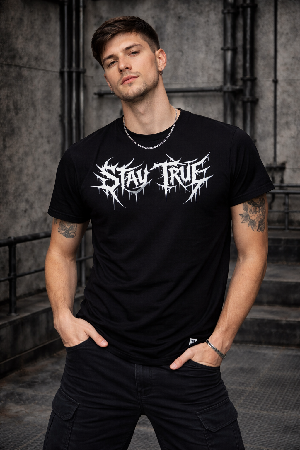 ORGANIC T-SHIRT - "Stay True" - front - black