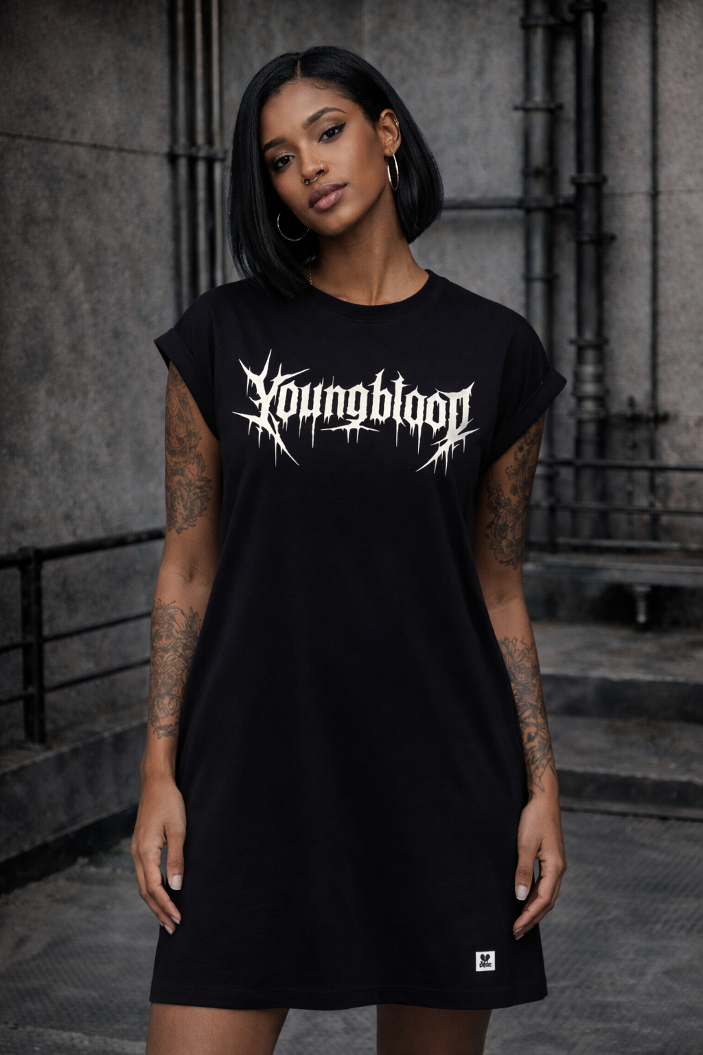 ORGANIC SHOULDER DRESS - "Youngblood" - front - black