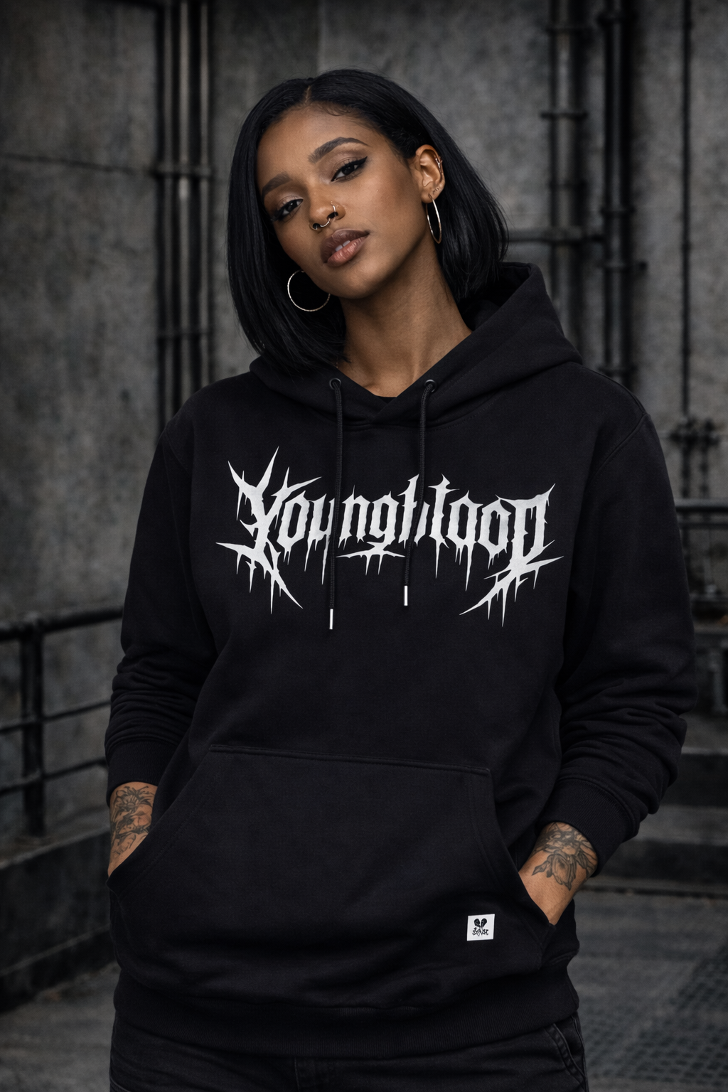 ORGANIC HOODIE - "Youngblood" - front - black
