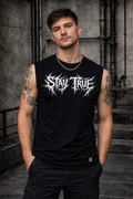 ORGANIC SLEEVELESS SHIRT - "Stay True" - front - black